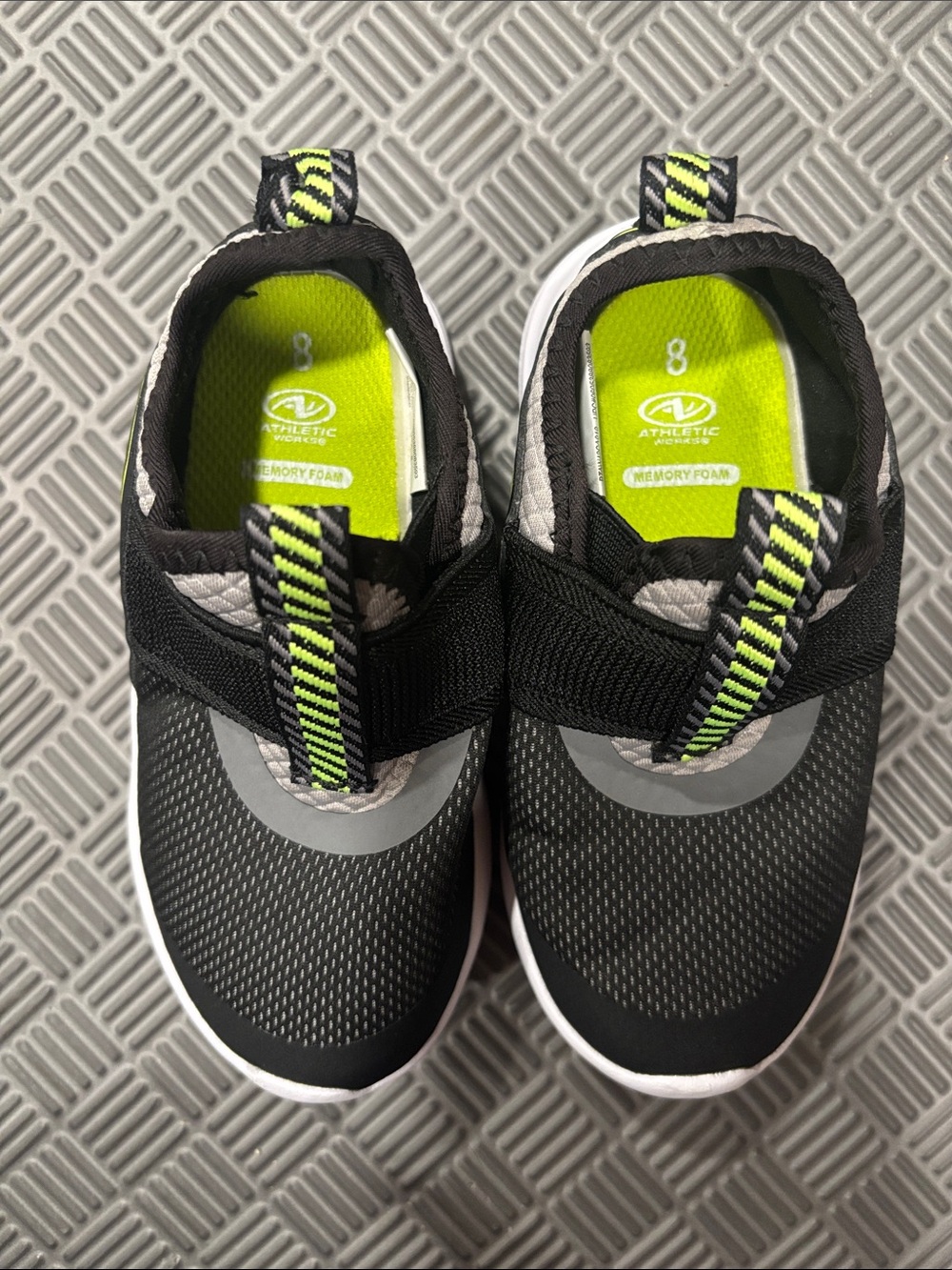 Athletic Works Black Sneakers with Neon Green Accents - Kids
